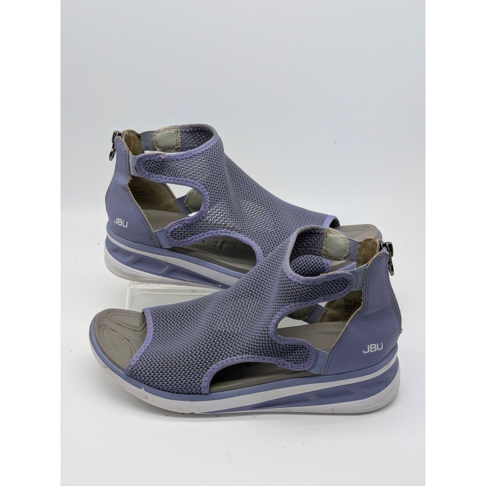 JBU Sport Women Size 8.5 Purple Mesh Wedge Sandals Open Toe Zip Back Comfort
